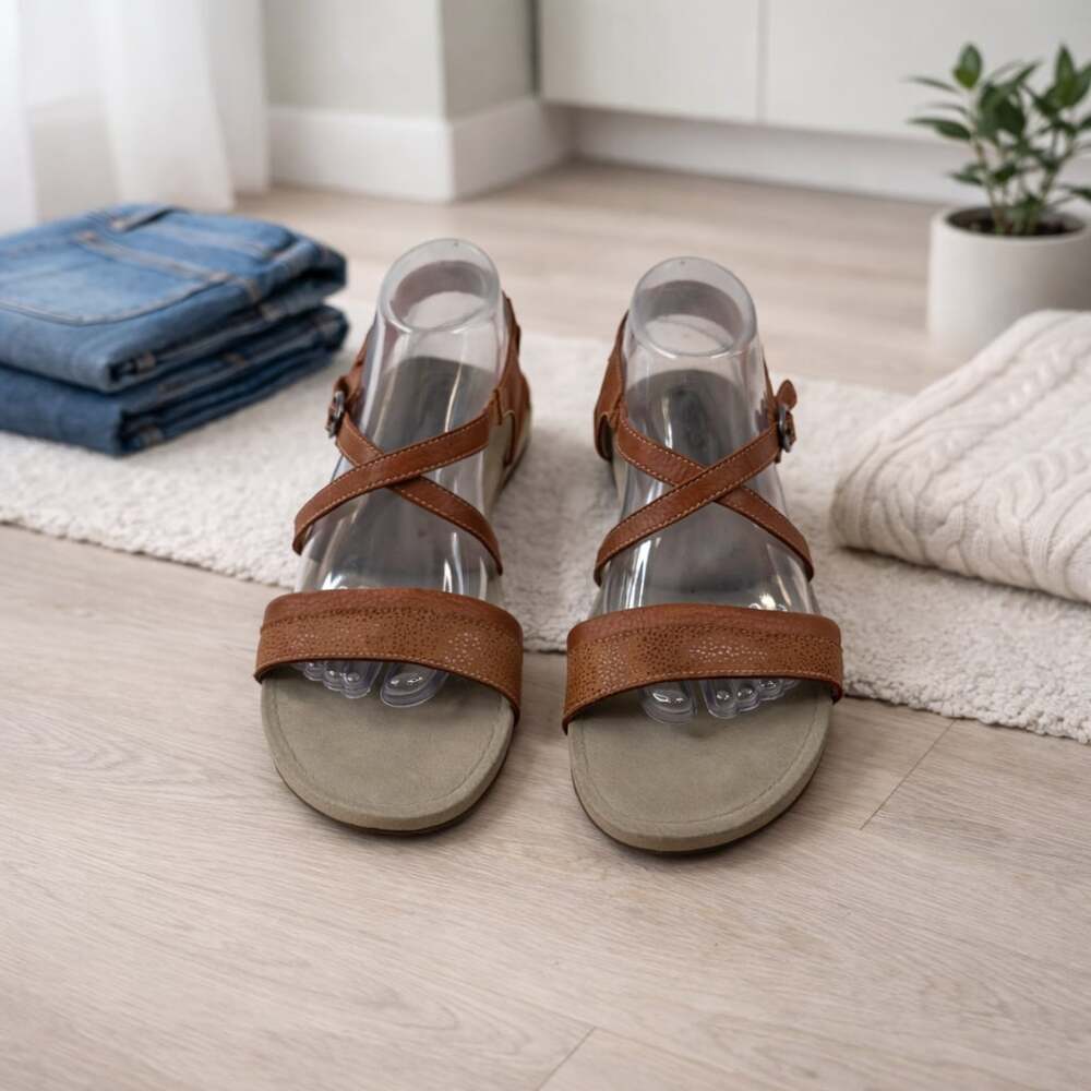 Keen Brown Leather Crisscross Strap Sandals